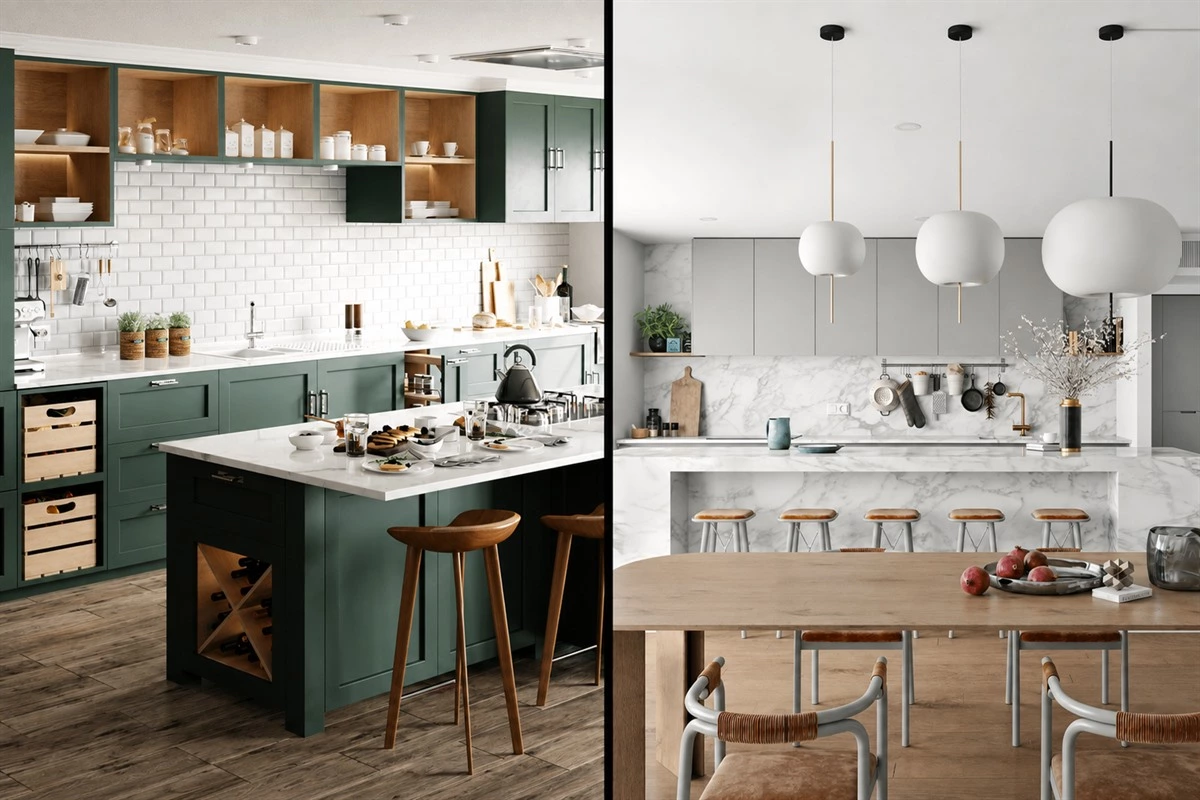 Green colored kitchen cabinets in a fresh nature-inspired design