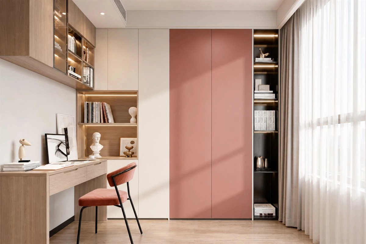 Hallway and study wall cabinet design for organized small-space storage