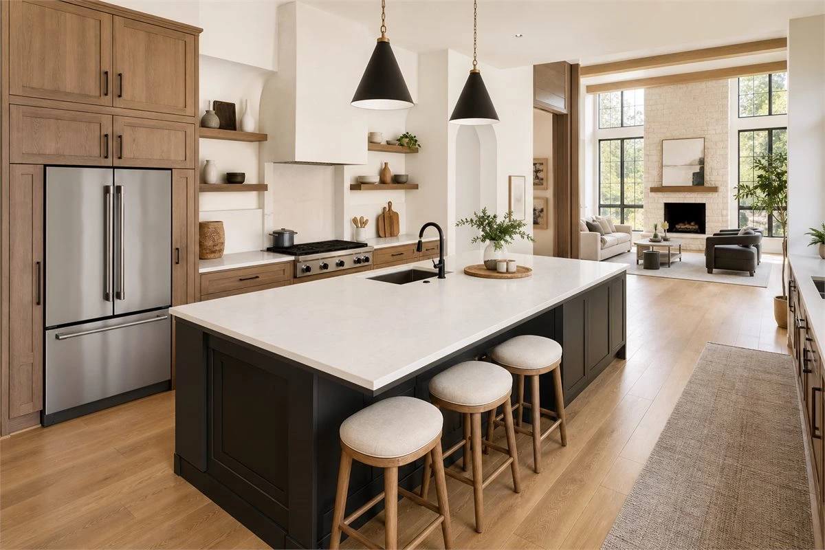 Kitchen island designed with clear work triangle circulation