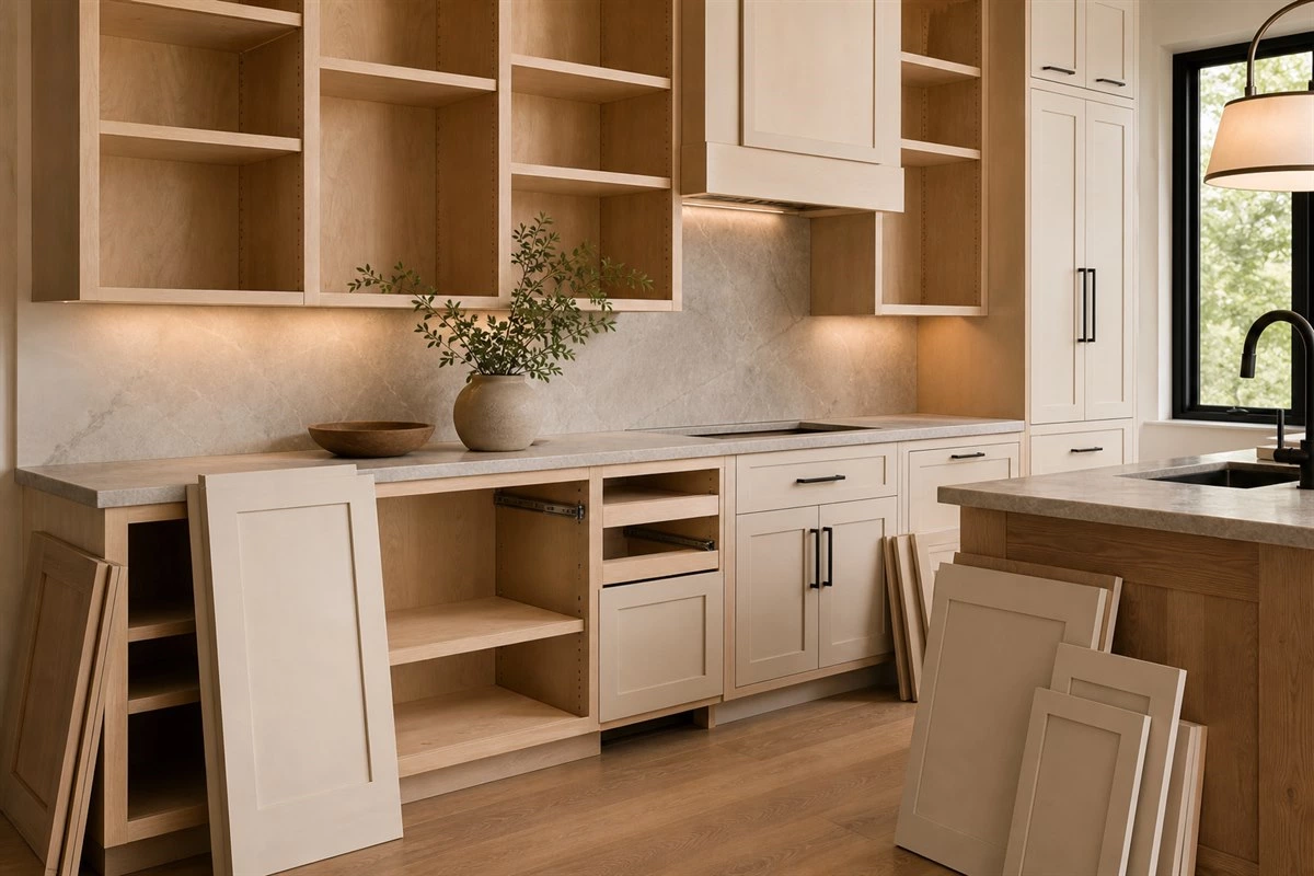 custom cabinet project using plywood boxes and MDF painted doors