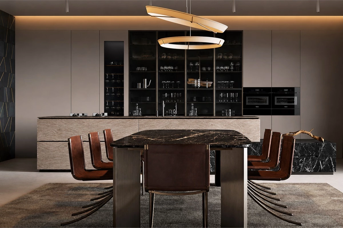 Personalized modern kitchen statement island and backsplash feature