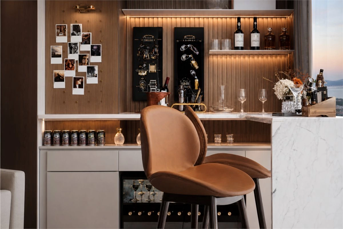 Balcony Mini Bar With Custom Wine Cabinet Balcony mini bar with custom wine cabinet and view-facing storage