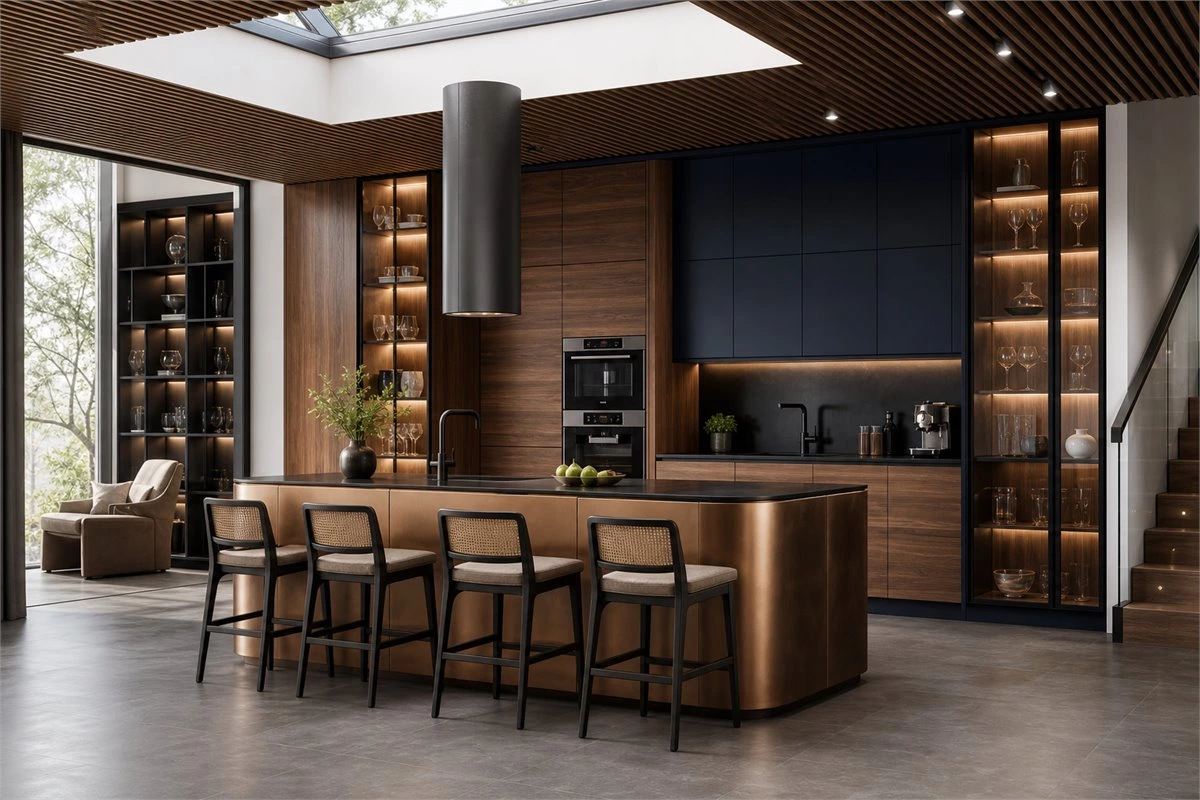 Embedded Kitchen Cabinet Lighting Design Embedded integrated kitchen cabinet structure with layered lighting