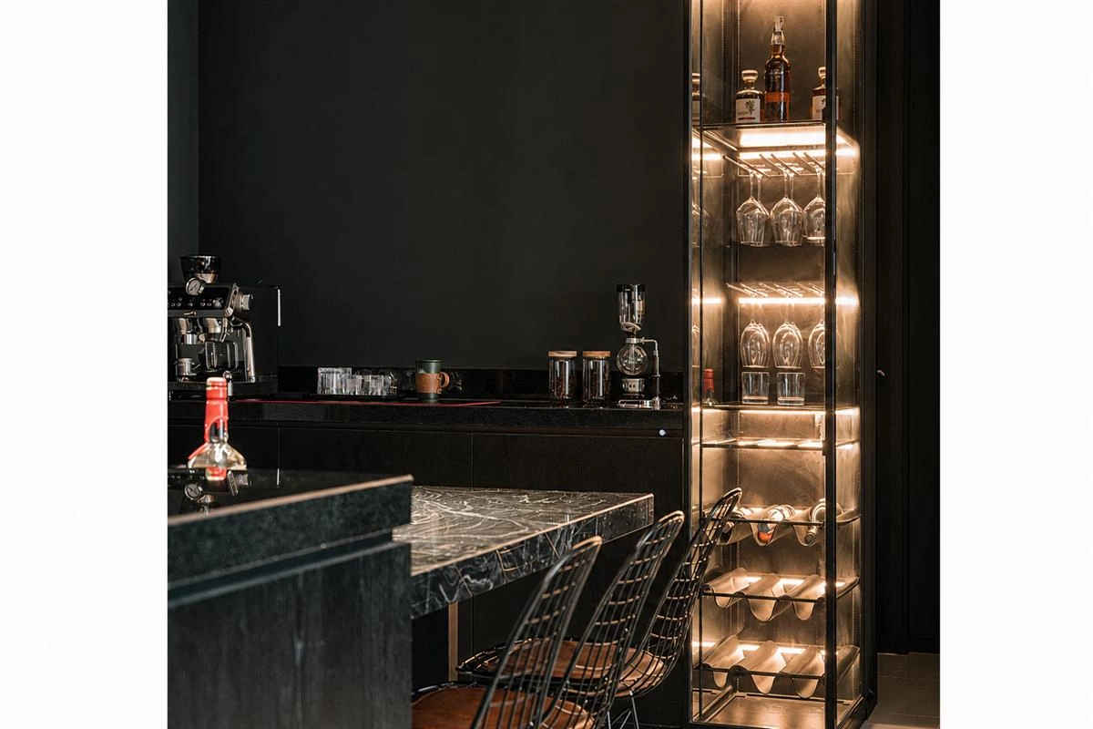 Full height cabinets with illuminated display niche