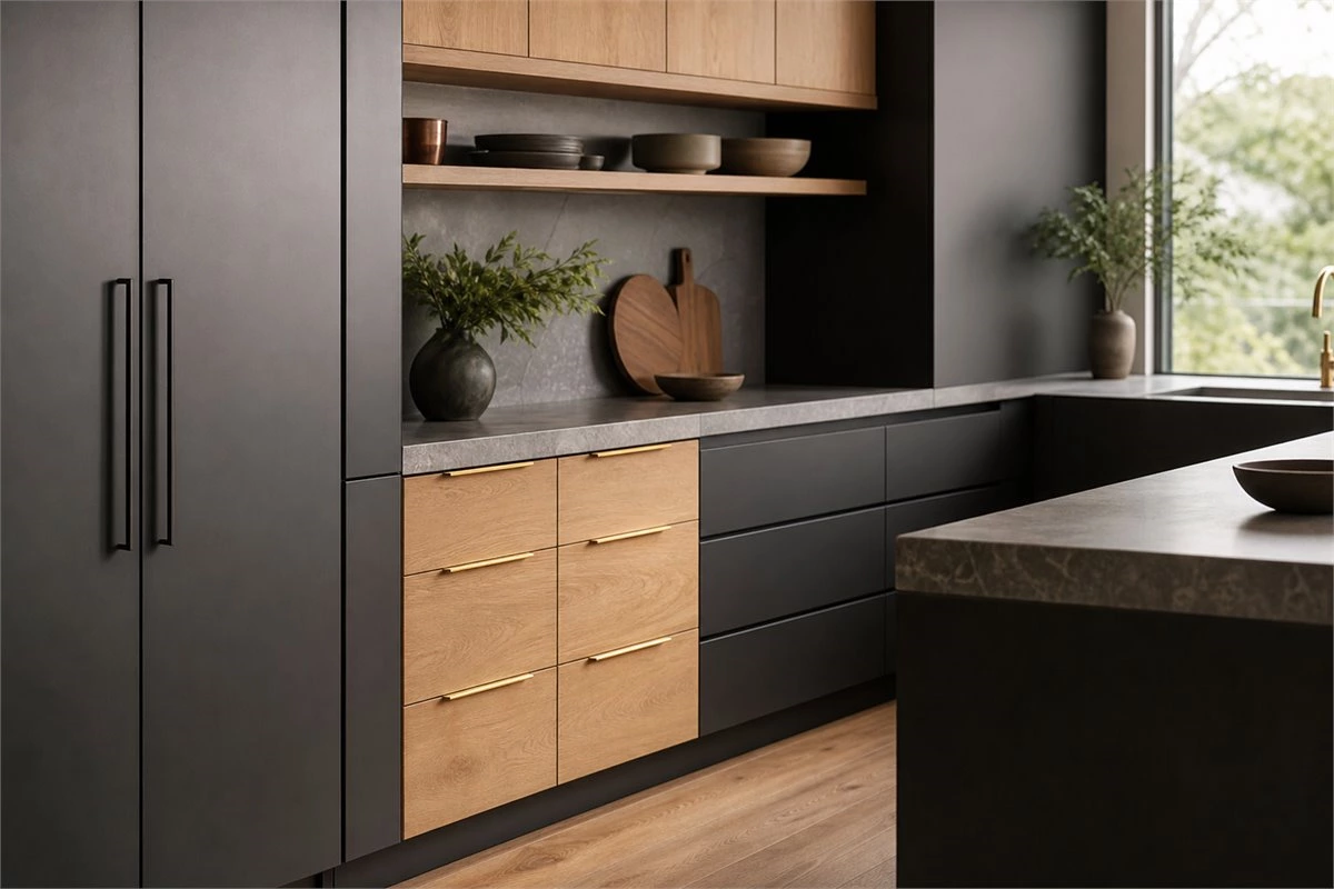 Kitchen cabinet hardware comparison of bar pulls edge pulls and handleless doors