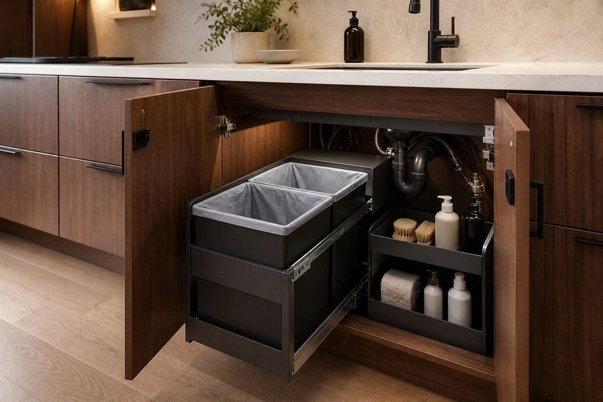 Pull-out waste bin and under-sink kitchen cabinet storage accessories Pull-out waste bin and under-sink kitchen cabinet storage accessories