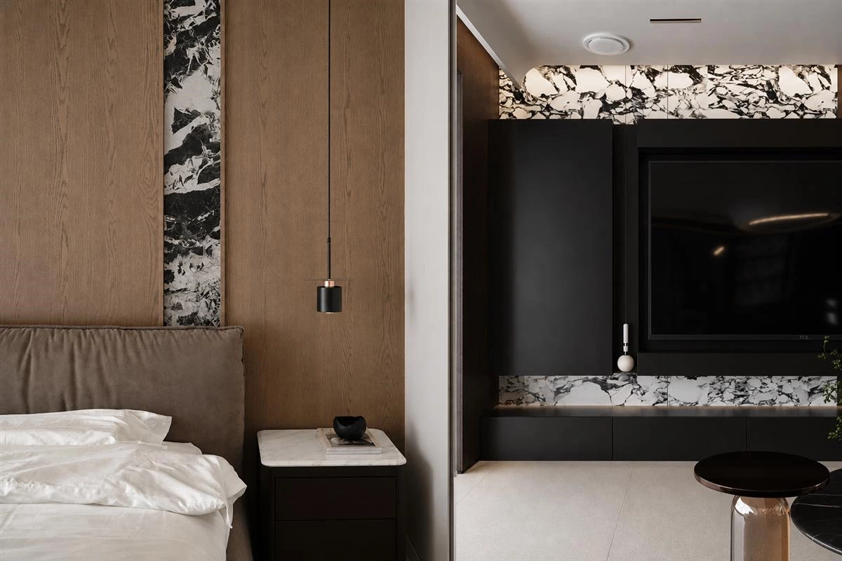 Recessed spacing detail between custom cabinet panels