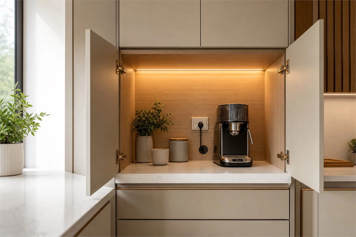 Safe and easy-to-clean kitchen appliance garage interior