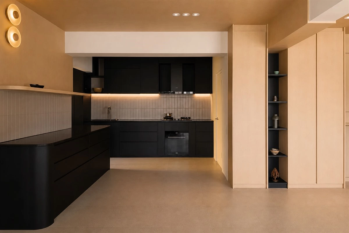 Warm and cool layered lighting zones for a luxury kitchen