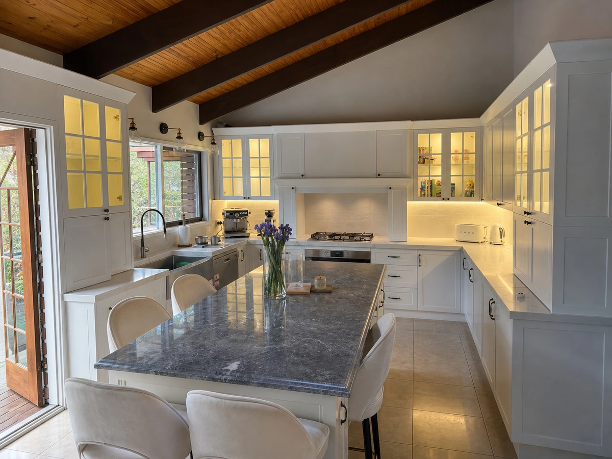 Shaker kitchen island in an Australia villa whole-home cabinet project