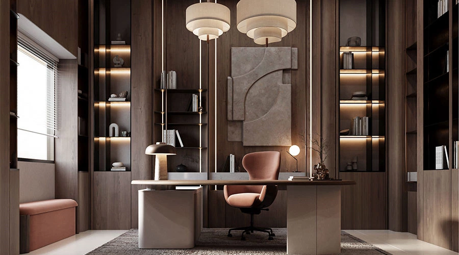 Wood Study Design Case: Calm, Organized Reading & Work Space