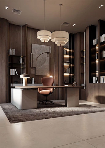 Wood Study Design Case: Calm, Organized Reading & Work Space