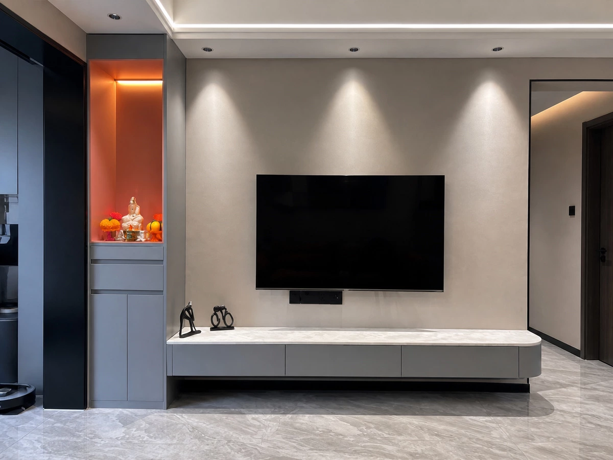 Matte grey apartment storage cabinets in the Foshan living room