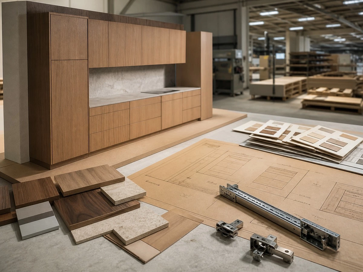 Cabinetry production timeline review for builders with shop drawings material samples and container loading plan