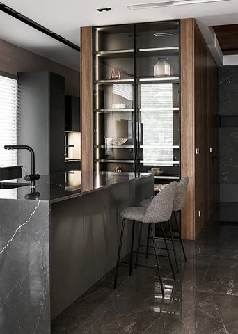 Grey Glass Kitchen with Sintered Stone Island