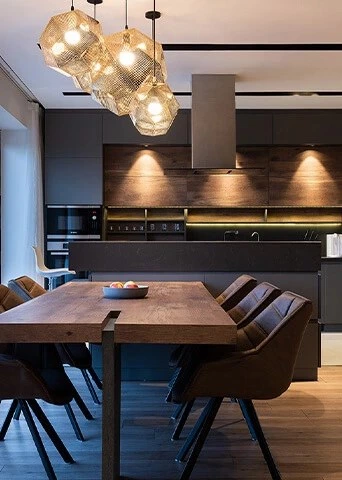 Grey Island Kitchen Cabinets with L-Shaped Storage