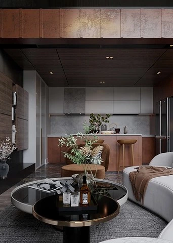 L-Shaped Kitchen with Island and Built-In Appliances