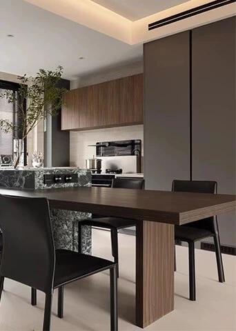 Split-Level Kitchen Island with Flat-Front Cabinetry