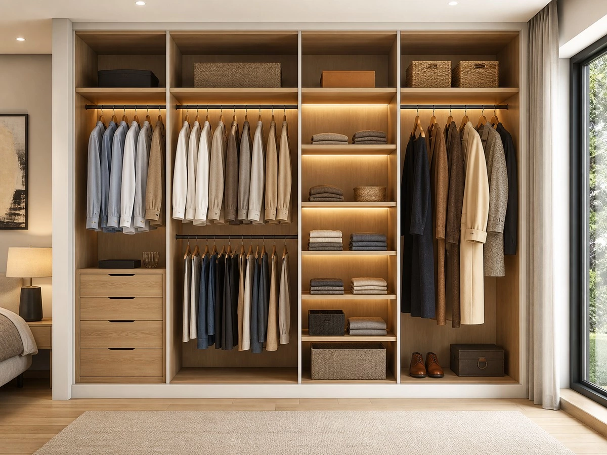Wardrobe hanging space dimensions for short hang long hang drawers and shelves