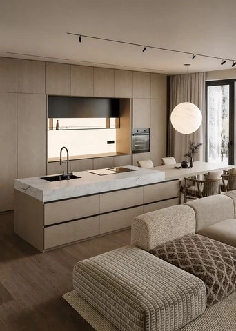 White Oak Kitchen Cabinets with Dining Island