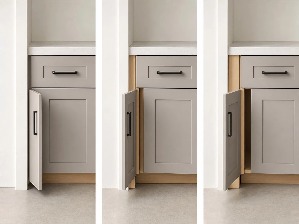 Cabinet filler strip clearance comparison beside doors drawers and walls