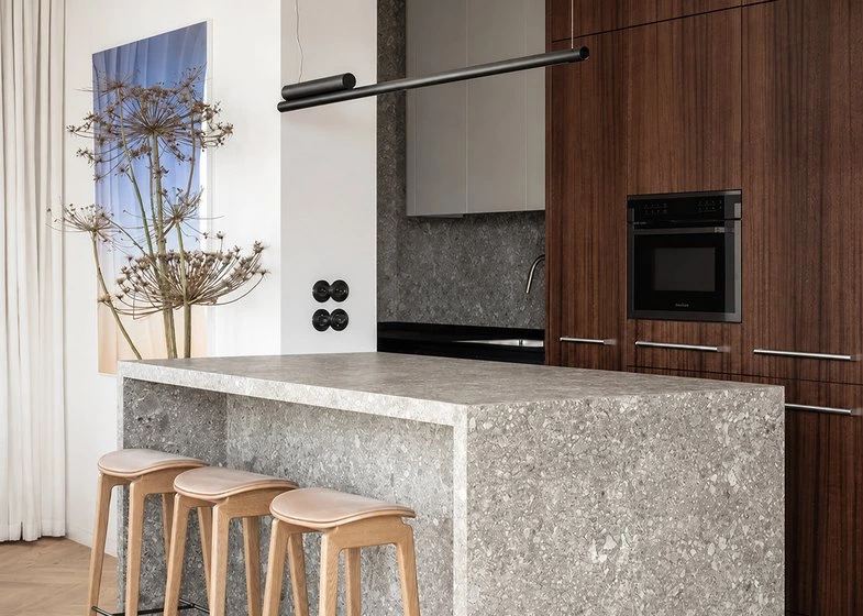 Small Eat-In Kitchen with Wood and Stone Details
