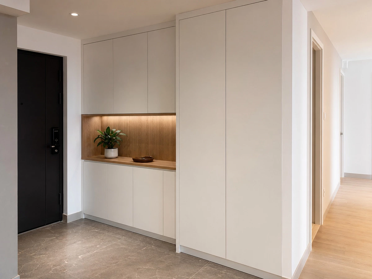 Full-height white lacquer storage cabinets in Shenzhen full-house project