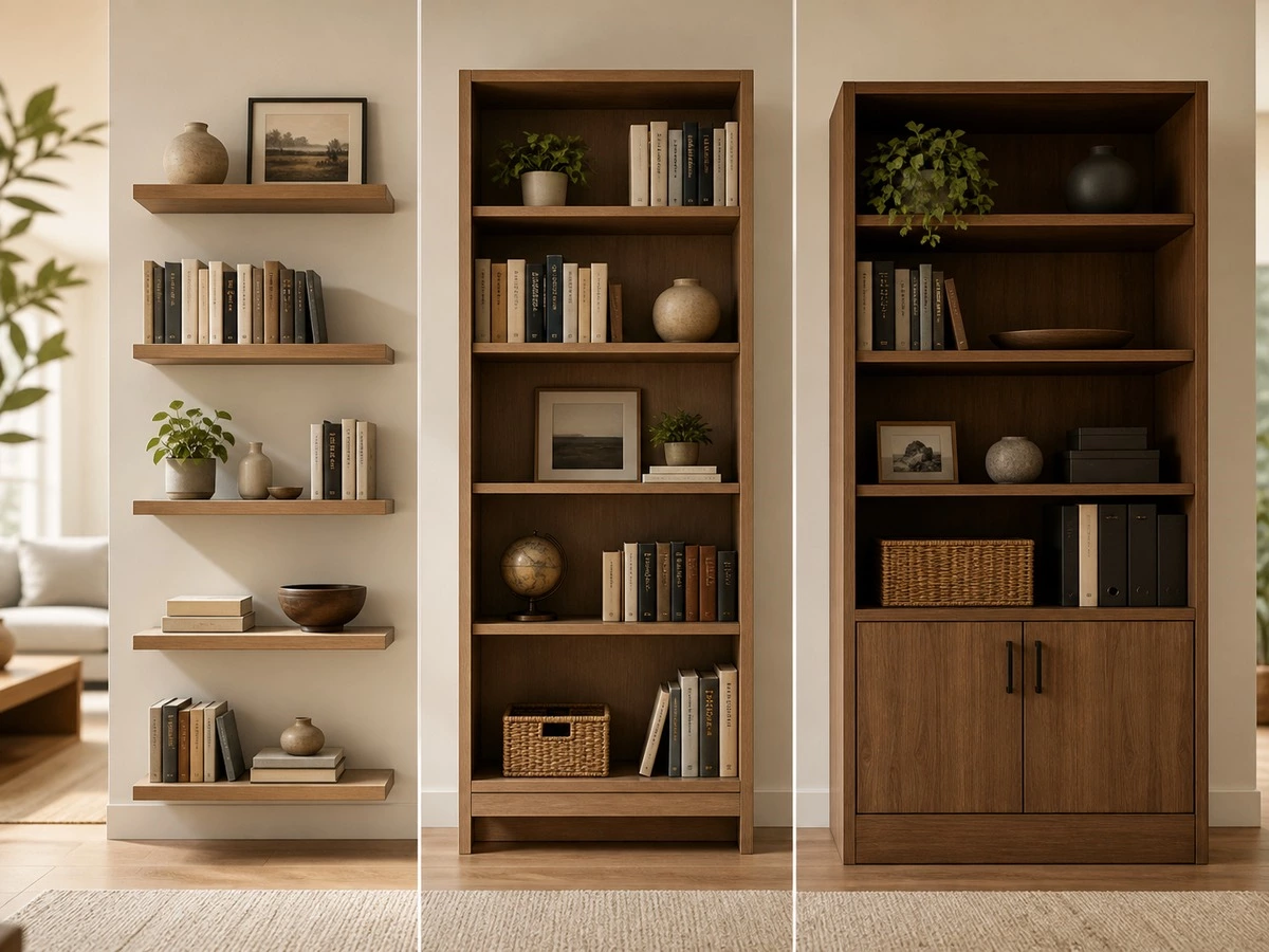 Built in bookcase shelf depth comparison for books display and storage