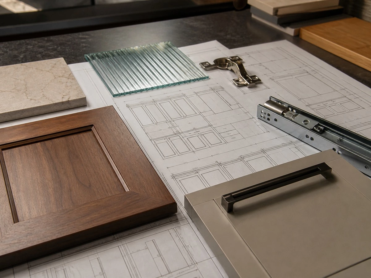 Custom kitchen cabinet drawings material samples and hardware planning