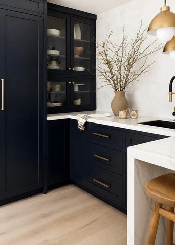 Dark Blue Shaker Kitchen with a Sintered Stone Island