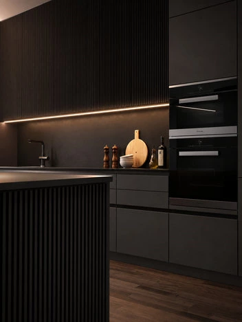 Dark Fluted Kitchen | Low-Key Luxury with a Handleless Island