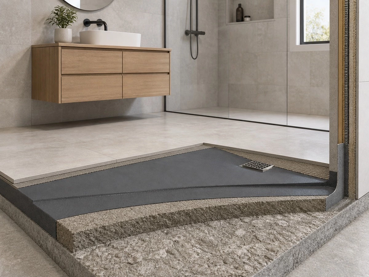 Finished floor level planning for floating bathroom vanity installation