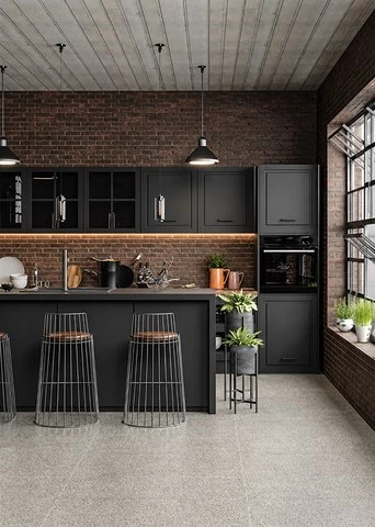 Industrial Shaker Kitchen with Black Cabinets