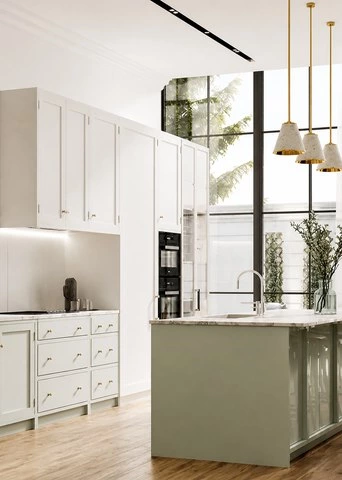 Two-Tone Shaker Kitchen with a Sage Island