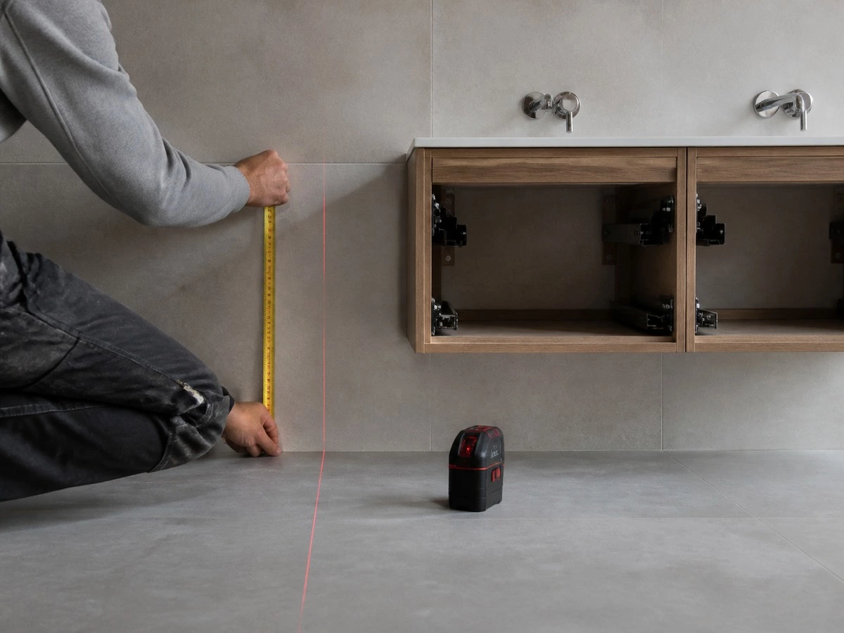 Finished floor and wall reference measurement for double vanity installation