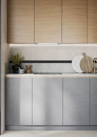 Light Gray Wood Cabinets for a Small Modern Kitchen