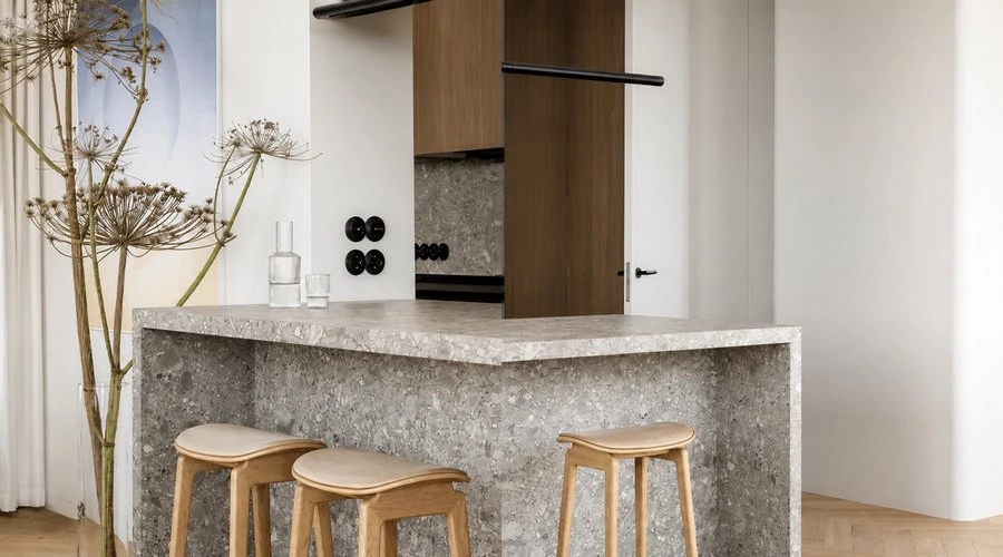 Small Eat-In Kitchen with Wood and Stone Details