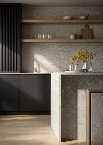 Black Grille Kitchen with Quartz Island