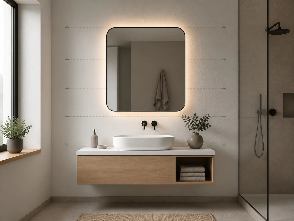 Floating bathroom vanity height planning for different users and basin types