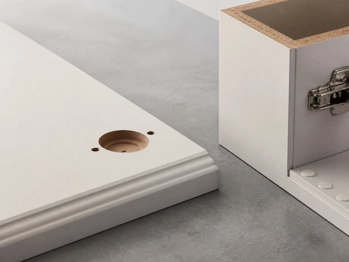 MDF kitchen carcass painted finish edge sealing and moisture control detail