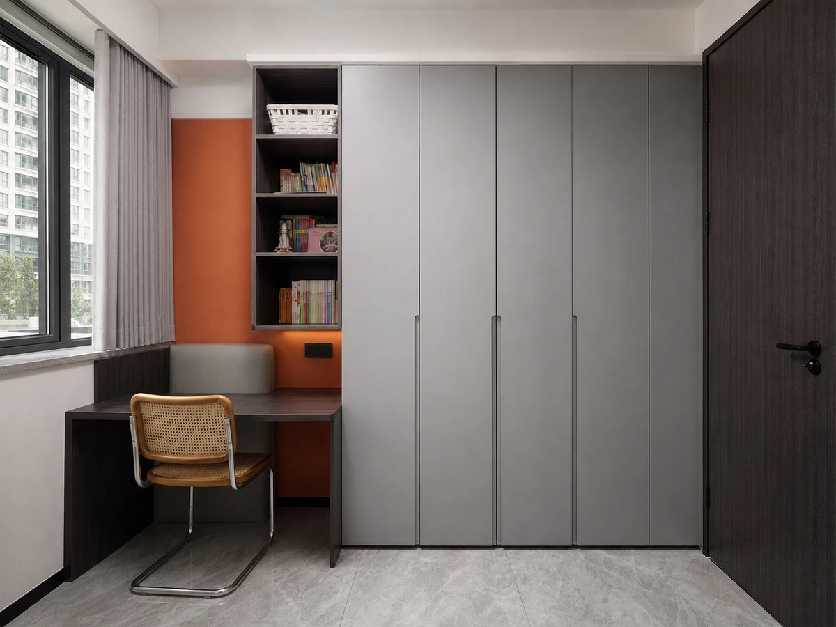 Bedroom wardrobe and integrated desk for apartment storage in Foshan