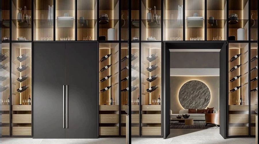 Dual Island Kitchen with Dining Storage and Backlit Cabinets