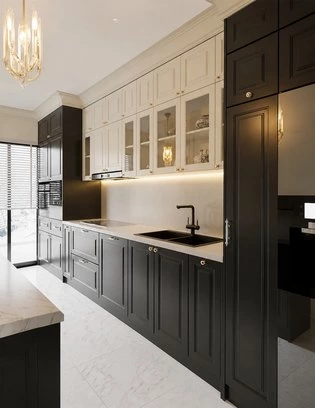 French Style Kitchen with Black and White Shaker Cabinets