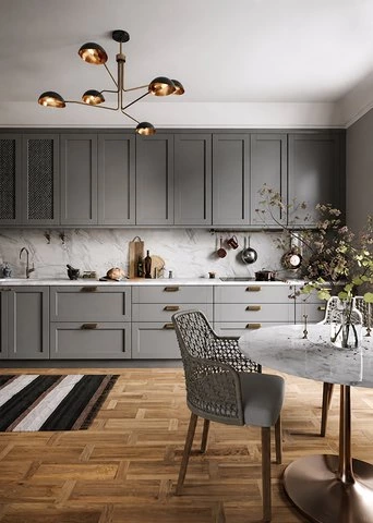 Grey Apartment Kitchen with Solid Wood and Marble