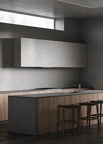 Grey Wood Kitchen with an Open Parallel Layout