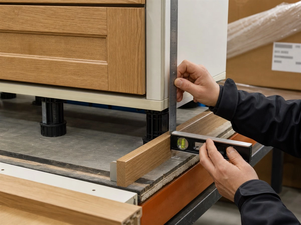 Factory quality check for kitchen cabinet filler strips and panel alignment
