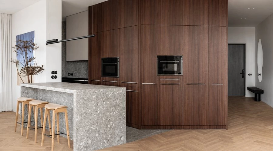 Small Eat-In Kitchen with Wood and Stone Details