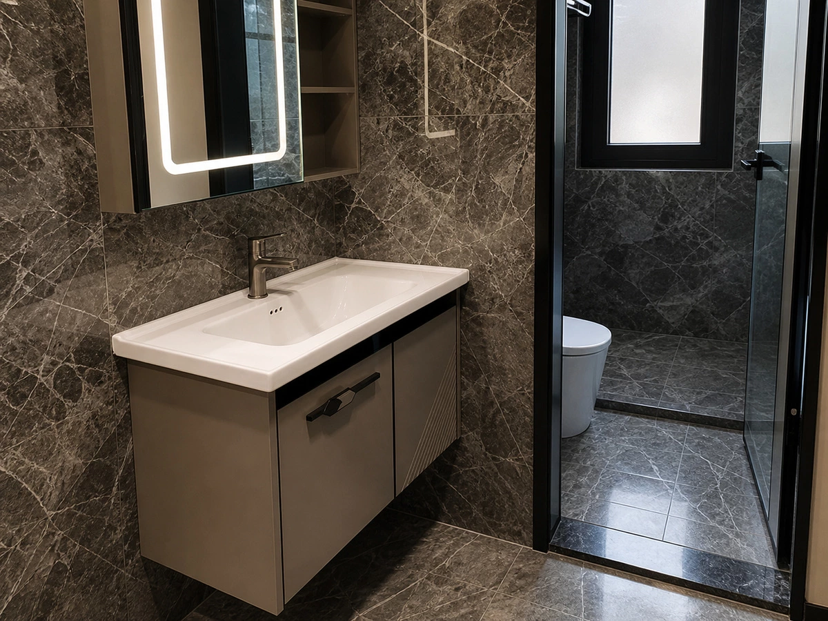 Bathroom vanity storage cabinet in the Foshan family apartment