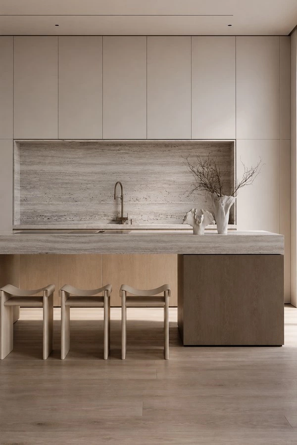 Ceiling-High Kitchen Cabinets with an Eat-In Island