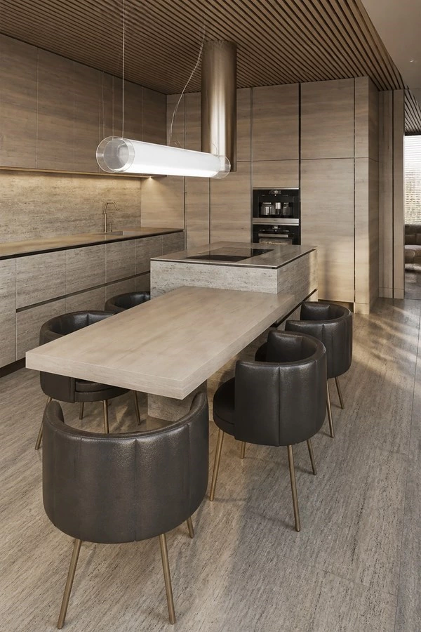 L-Shaped Slate Island Kitchen Cabinets